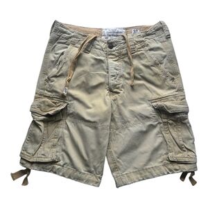 Y2K Abercrombie & Fitch New York Khaki Cargo Shorts Sz 32 Button Fly Distressed